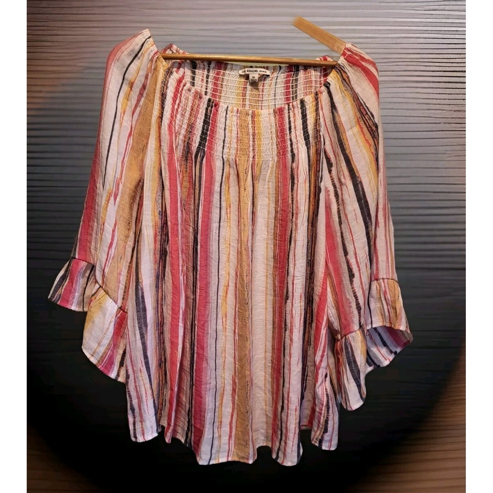 Zac & Rachel Multicolor Stripe 3/4 Bell Sleeve Relaxed Fit Lightweight Top 2X